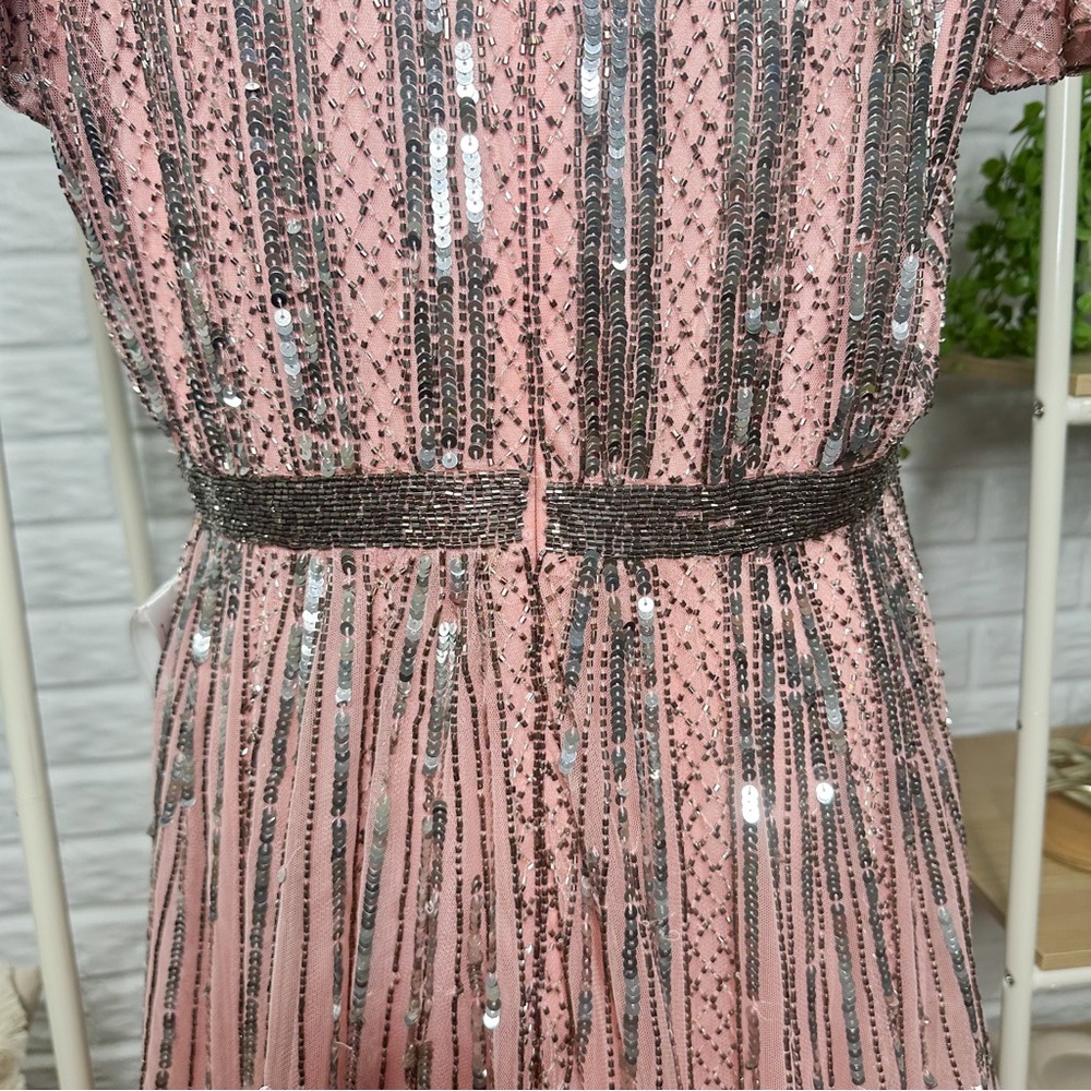 NWT Mac Duggal 5444 Deep V-Neck Rose Pink Sequin Long Gown - Picture 11 of 12